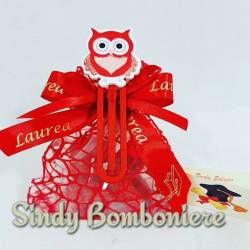 sacchetti bomboniere laurea economici segnalibro con gufetto confetti rossi