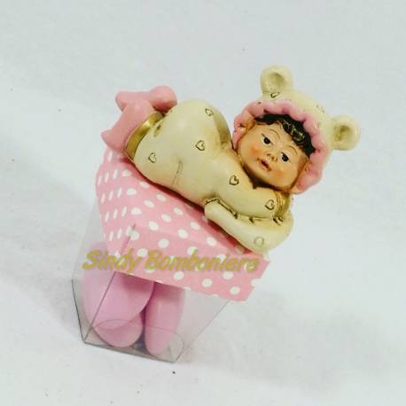 Scatoline portaconfetti rosa nascita bimba con tutina orsetto