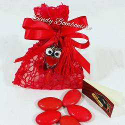 Bomboniera laurea ciondolo gufetto rosso simpatico portachiavi con nappina rossa