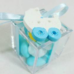 Scatola plexiglas con confetti e marsmallow bomboniera nascita