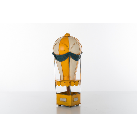Bomboniera soprammobile mongolfiera piccola in metallo cuoreinvolo dipinta a mano di colore giallo.