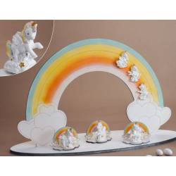 originali bomboniere battesimo comunione arcobaleno in legno con unicorno