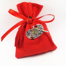 Bomboniere laurea sacchetti rossi con pendente ciondolo tavolozza da pittore