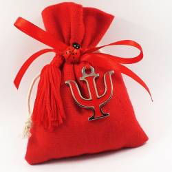 Bomboniere laurea sacchetti rossi con pendente ciondolo simbolo Psi