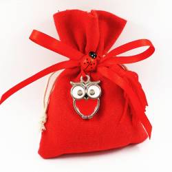Bomboniere laurea sacchetti rossi con pendente ciondolo gufetto rosso