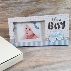 Idea bomboniera CORNICE PORTAFOTO per battesimo nasicta primo compleanno bimbo maschietto it's a boy