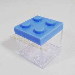 Portaconfetti celeste in plexiglass bomboniere nascita tipo Lego