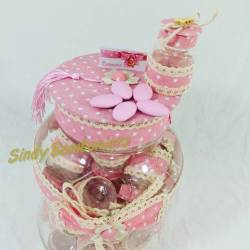 Scatolina porta confetti per bomboniere bambino con stoffa rosa e farfallina
