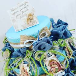 Bomboniere Battesimo bimbo sacchetti con icona Sacra su torta