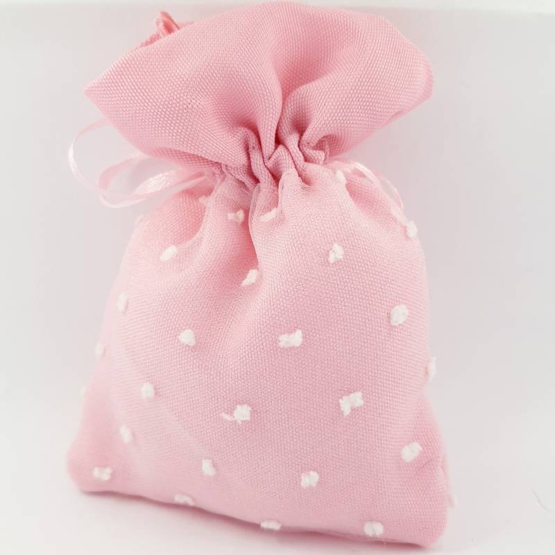 sacchetti portaconfetti nascita rosa organza e cotone pois