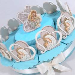 Torta bomboniera bambino cuore sacra famiglia ceramica effetto pietra nascita battesimo