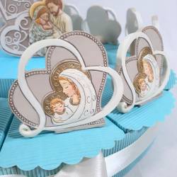 Torta bomboniera bambino cuore sacra famiglia ceramica effetto pietra nascita battesimo