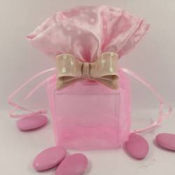 Sacchetti Battesimo organza rosa con fiocco ceramica