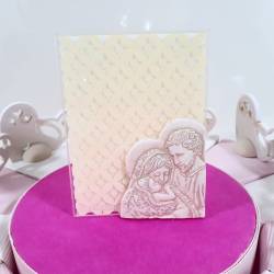 Torta bomboniera nascita battesimo bambina cuore sacra famiglia ceramica effetto pietra sacramenti