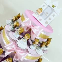 Torta bomboniera principessa corona dorata con castello centrale portafoto