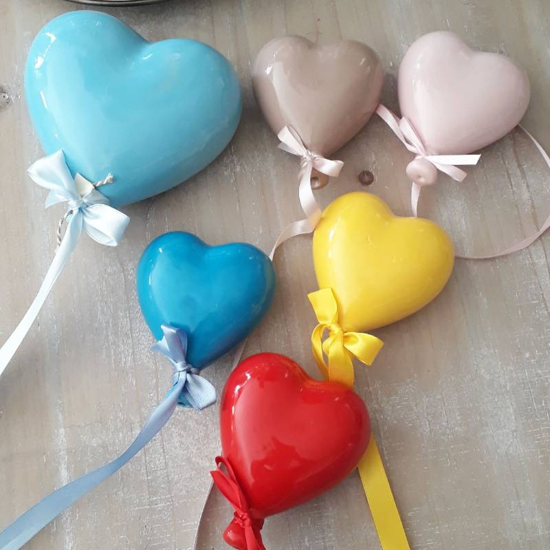 Palloncini di ceramica a forma di cuore per bomboniere Battesimo