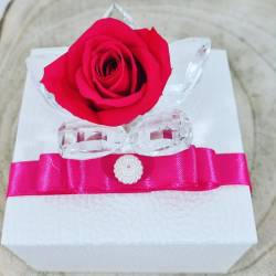 Bomboniere Battesimo swarovski fiore cristallo con rosa stabilizzata