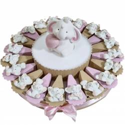 Torta bomboniere Battesimo bimba elefante bianco e rosa calamita