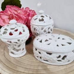 Bomboniere matrimonio scatola ceramica bianca traforata