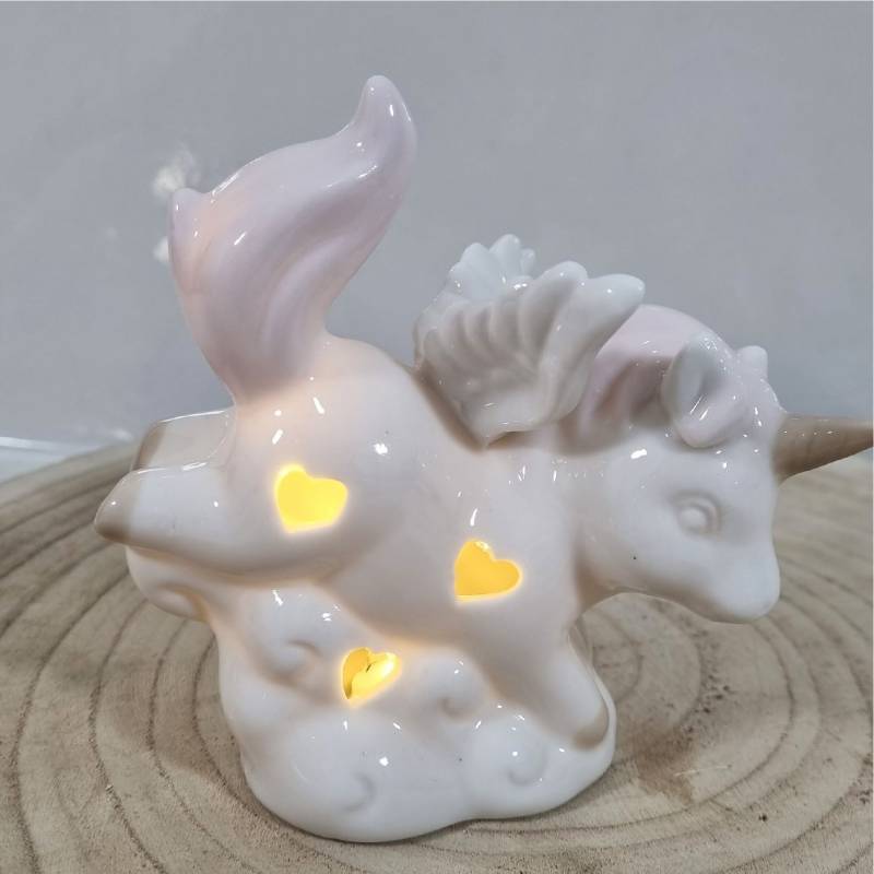 Lampada bomboniere unicorno femmina ceramica porcellanata