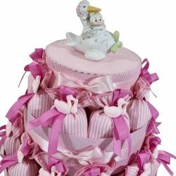 Sacchetti nascita femmina cicogna gessetto rosa torta espositiva