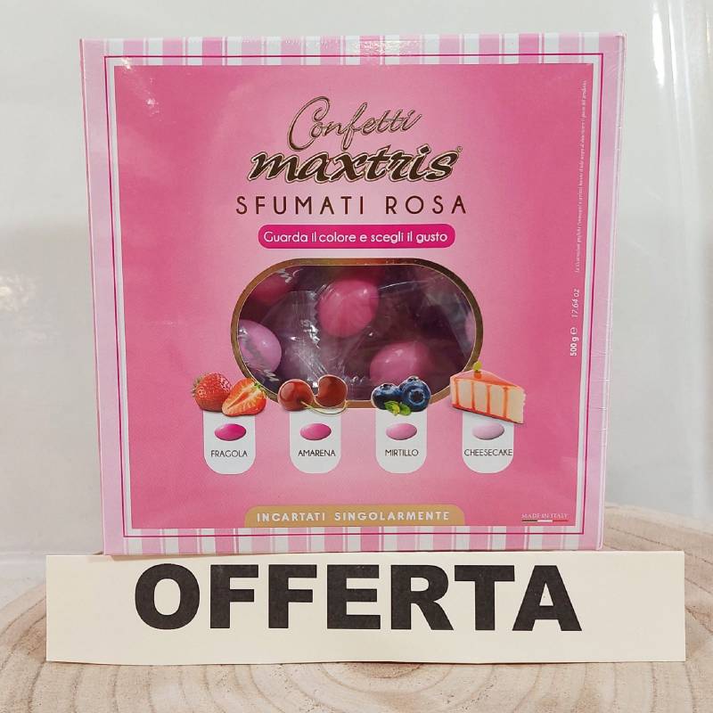 Confetti Maxtris confezionati singolarmente color rosa cioccolato al latte ripieni vari gusti