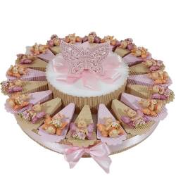 Torta bomboniere animali farfalle magnete rosa e arancioni