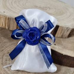 Bomboniere fiore di porcellana con sacchetto portaconfetti blu