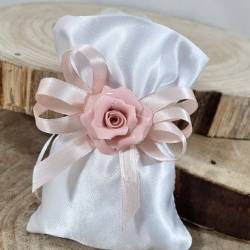 Bomboniere fiore di porcellana con sacchetto portaconfetti rosa