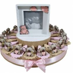 Torta bomboniere orsetti portachiavi cuore rosa per femminuccia