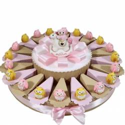 torta bomboniere nascita bimba gufetti rosa