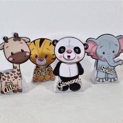 Portaconfetti scatoline tema savana panda, tigrotto, elefante e giraffa