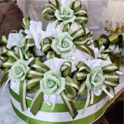 Sacchetti bomboniere fiore porcellana verde complete