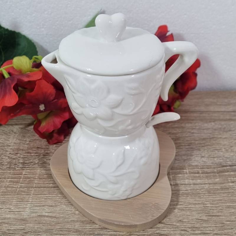 Bomboniere matrimonio utili zuccheriera a forma di caffettiera ceramica bianca