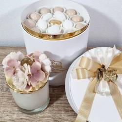 bomboniere candele profumate vasetto beige con fiori