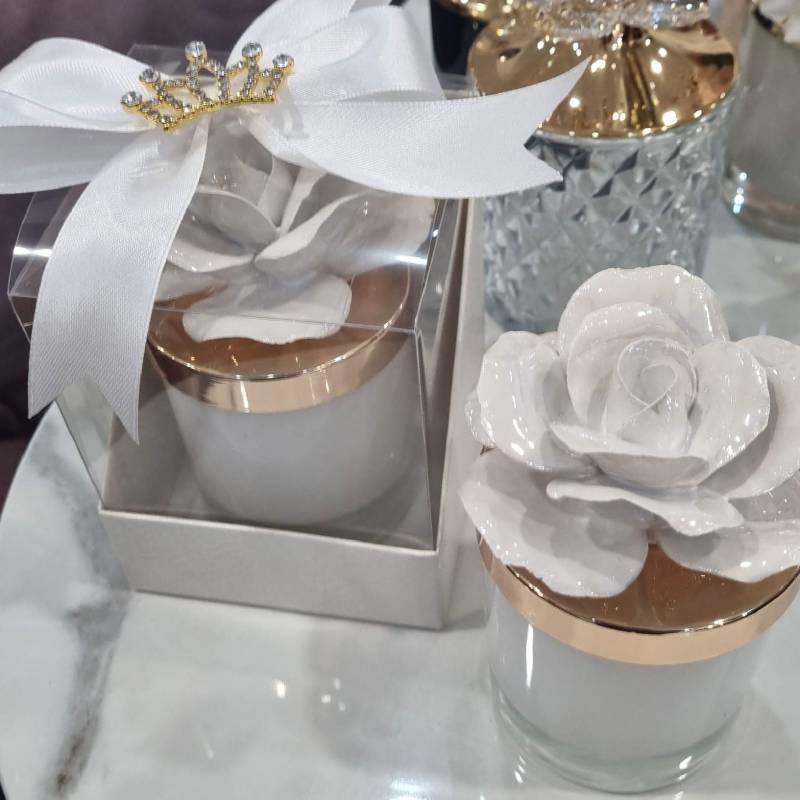Candele bomboniere profumate in vetro fiore bianco