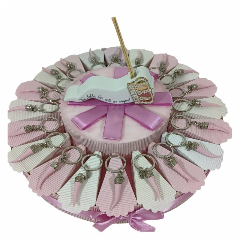 Torta bomboniere Battesimo bimba corno rosa e argentato Sindy Bomboniere  Acquisto torta Torta da 20 fette (1 PIANO)