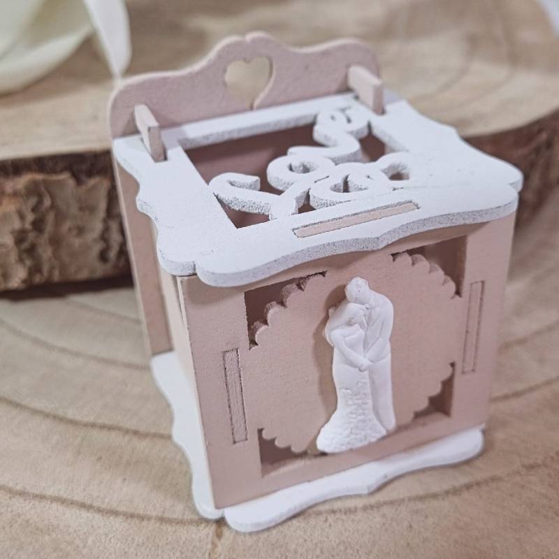 Portaconfetti matrimonio scatola in legno gessetto sposi