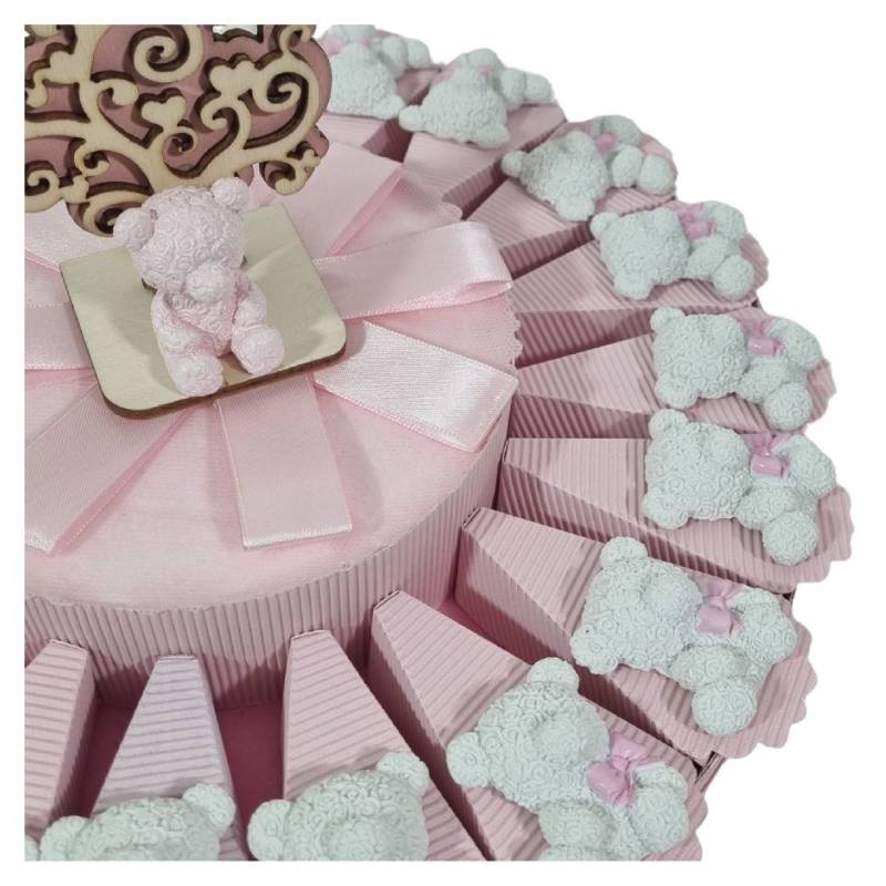Torta Bomboniere Battesimo bimba orsetti fiocchetto rosa calamita Acquisto torta  Torta da 35 fette (3 PIANI)