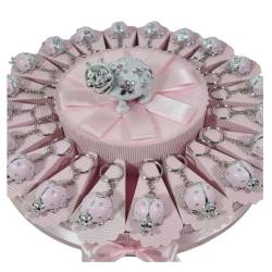 Torta portaconfetti coccinella magnete rosa bomboniere nascita