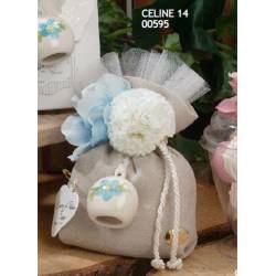 sacchetto con campanello in porcellana fiori azzurri