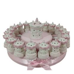 Torta scenografica finta nascita orsetto rosa baby shower battesimo fommy
