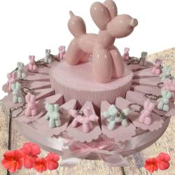 Bomboniere cagnolini balloon rosa portachiavi torta portaconfetti