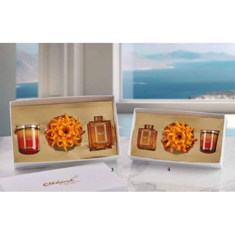 Profumatore ambiente e candela scatola bomboniere Melaverde anemone arancione