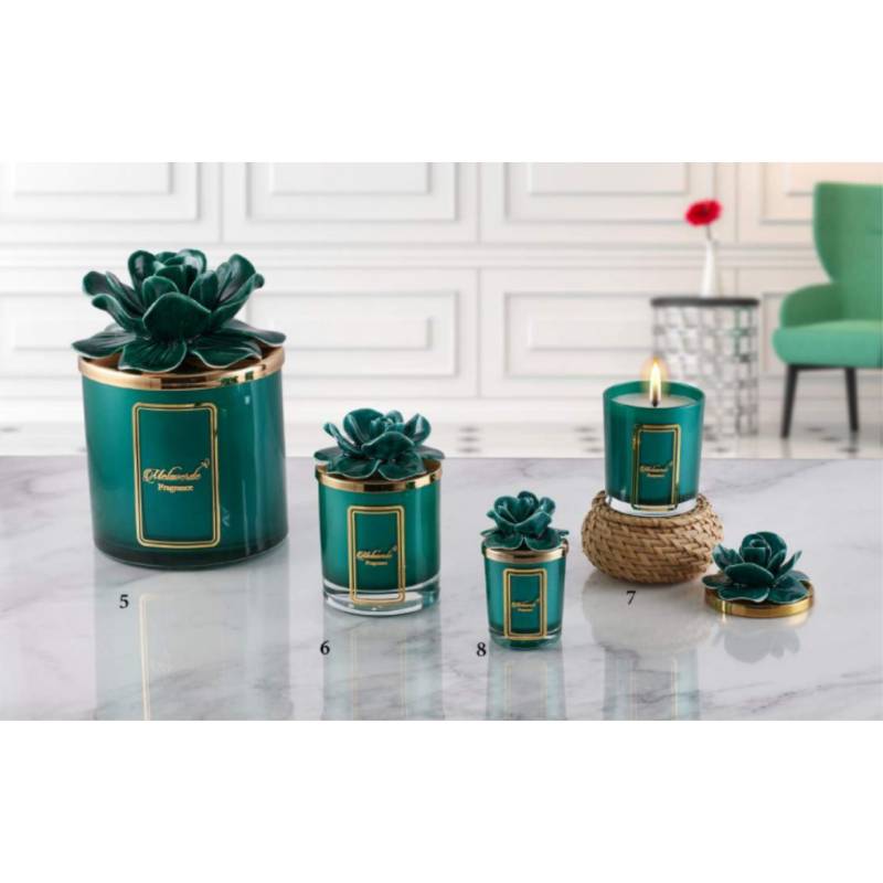 Candele profumate in vetro Melaverde fiore in ceramica verde