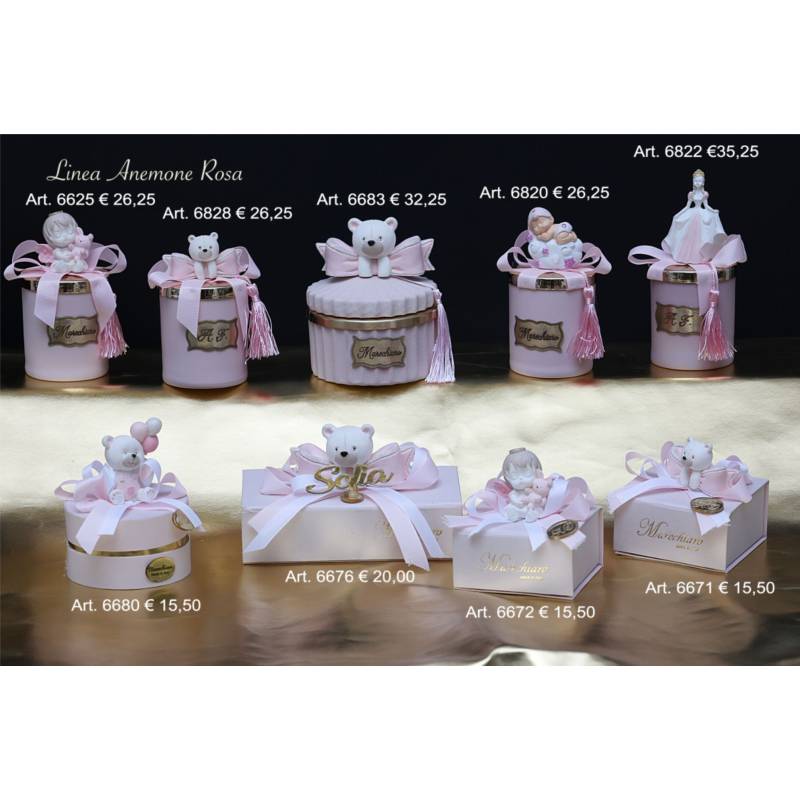Candele profumate e scatole degustazione confetti rosa Marechiaro bomboniere