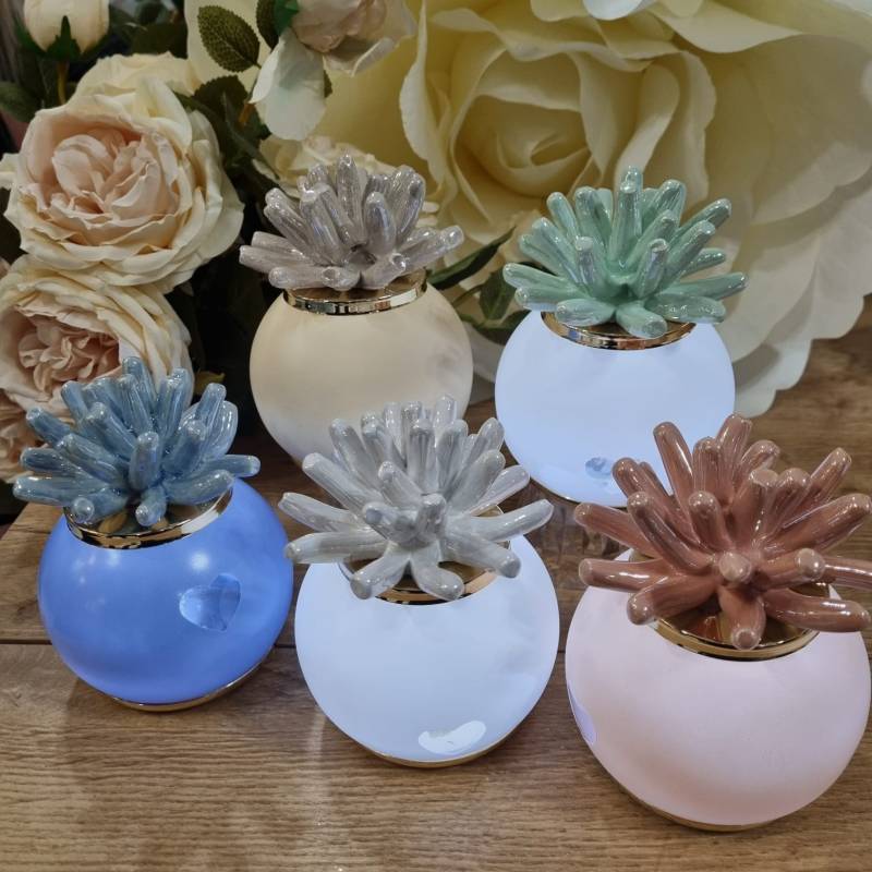 Bomboniere ceramica lampada luce led con anemone in ceramica