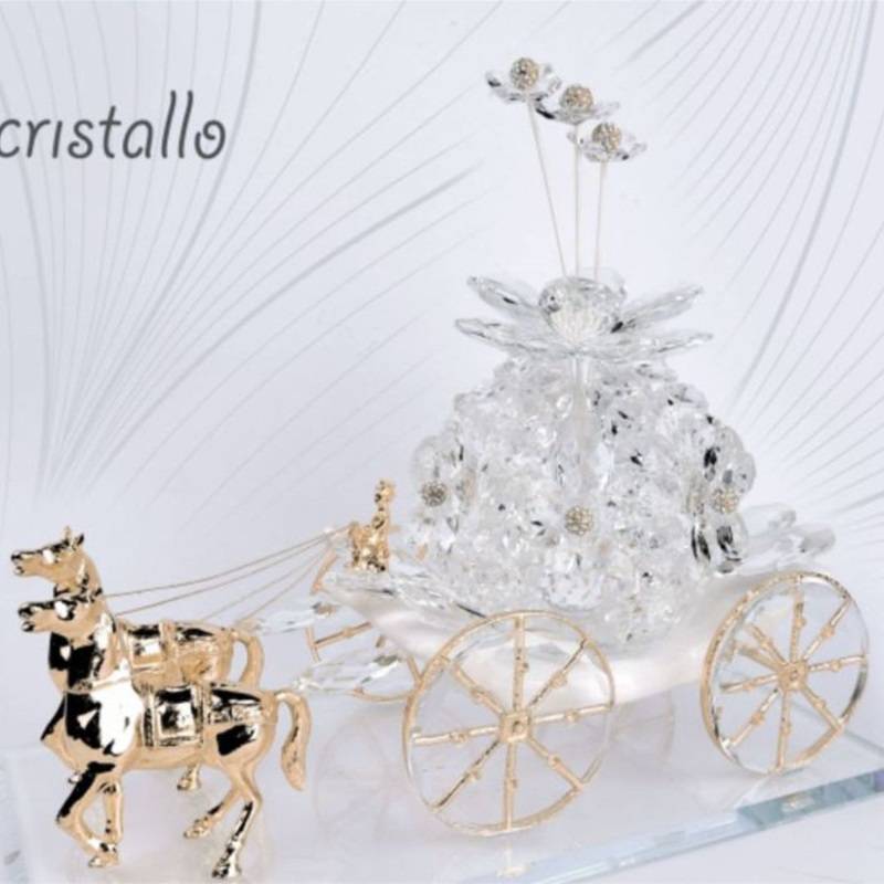 Diffusore ambiente in cristallo bomboniere carrozza cavallo dorato Pierre Cardin