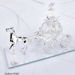 Bomboniere profumatori in cristallo carrozza cavallo argentato Pierre Cardin