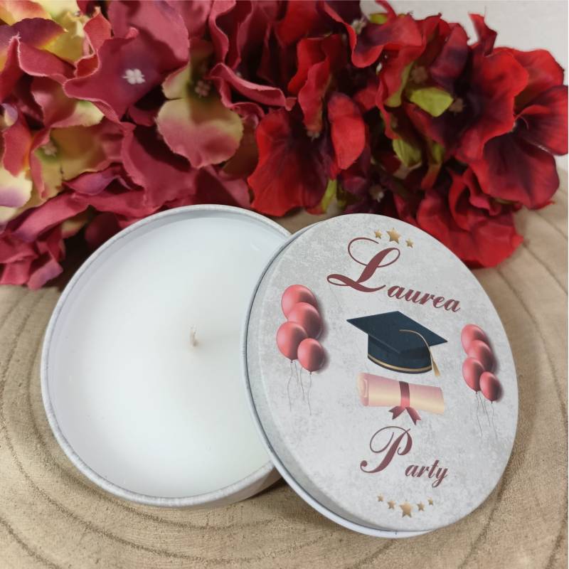 Bomboniere laurea candele profumate in latta